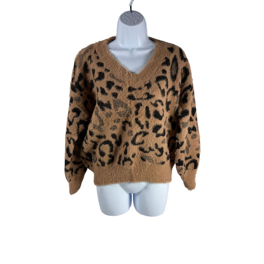 Womens Mystree Fuzzy Animal Cheetah Print‎ Pullover Sweater Cozy Soft Size Small